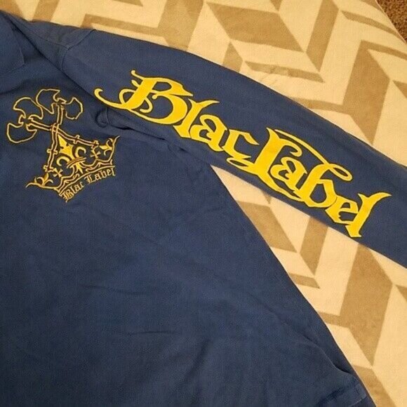 Blac Label Pullover Shirt Long Sleeve Blue Record Player Graphic 3 Button Large - Picture 5 of 5